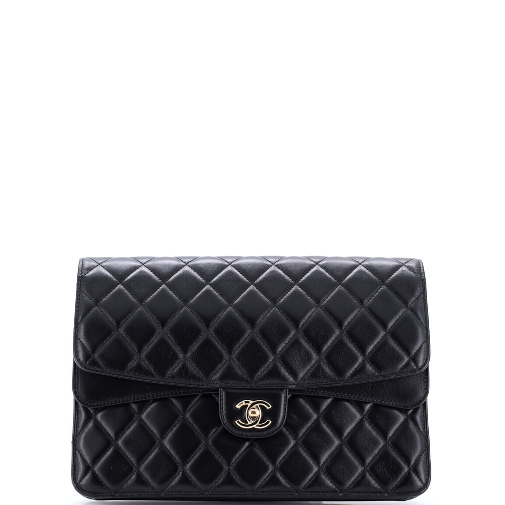Chanel Medium CC Double Flap Clutch Quilted Lambskin